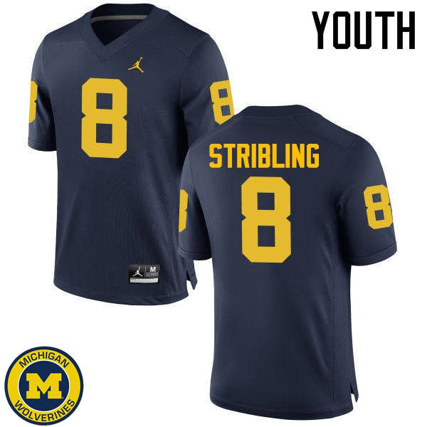 Youth University of Michigan #8 Channing Stribling Navy Replica Game Jersey